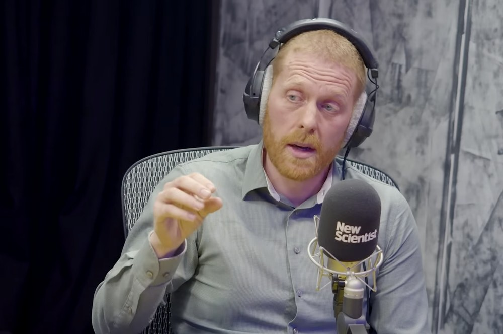 Paul Behrens recording a New Scientist podcast