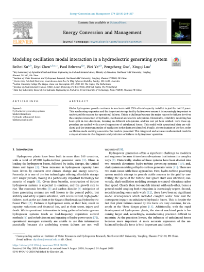 First page of Modeling oscillation modal interaction in a hydroelectric generating system