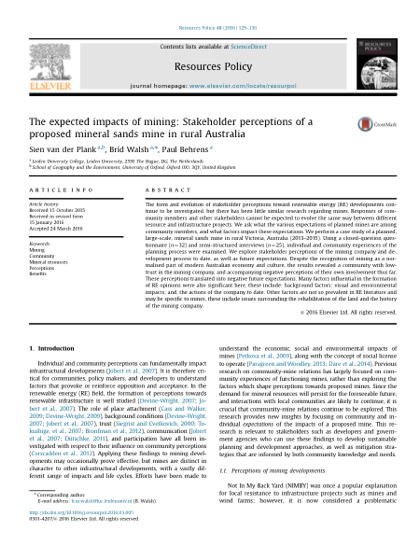 First page of The expected impacts of mining: Stakeholder perceptions of a proposed mineral sands mine in rural Australia