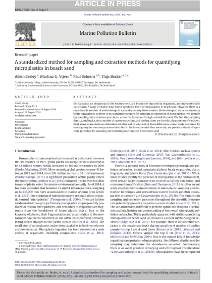 First page of A standardized method for sampling and extraction methods for quantifying microplastics in beach sand