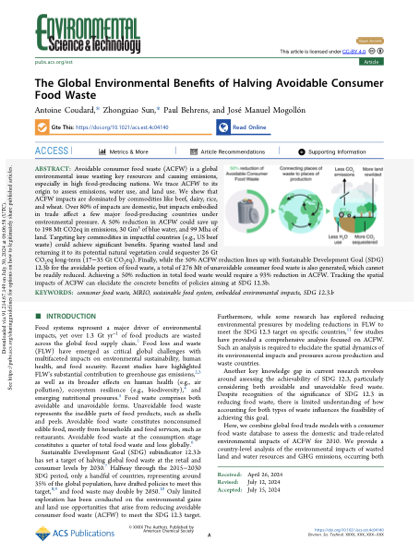 First page of The Global Environmental Benefits of Halving Avoidable Consumer Food Waste