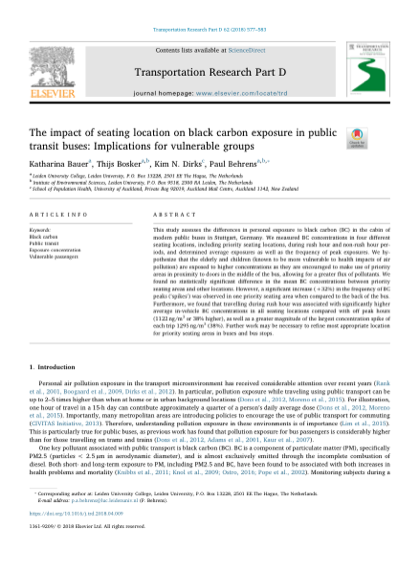 First page of The impact of seating location on black carbon exposure in public transit buses: Implications for vulnerable groups