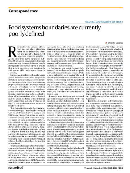 First page of Food systems boundaries are currently poorly defined