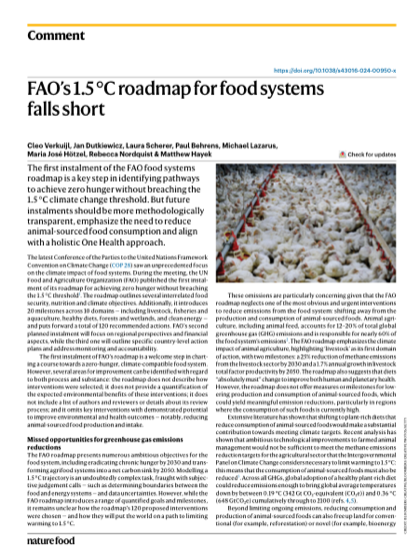 First page of FAO's 1.5 °C roadmap for food systems falls short
