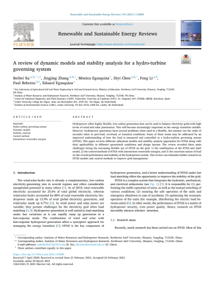 First page of A review of dynamic models and stability analysis for a hydro-turbine governing system