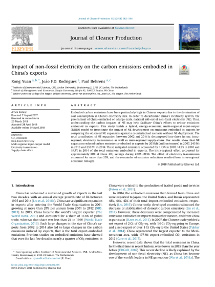 First page of Impact of non-fossil electricity on the carbon emissions embodied in China's exports