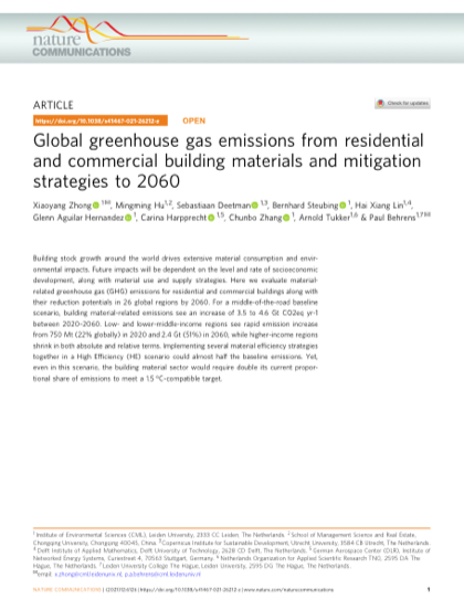 First page of Global greenhouse gas emissions from residential and commercial building materials and mitigation strategies to 2060