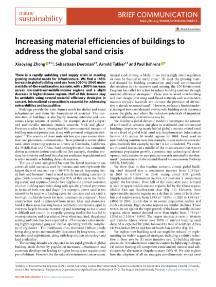 First page of Increasing material efficiencies of buildings to address the global sand crisis