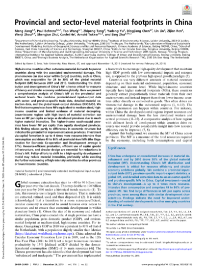 First page of Provincial and sector-level material footprints in China