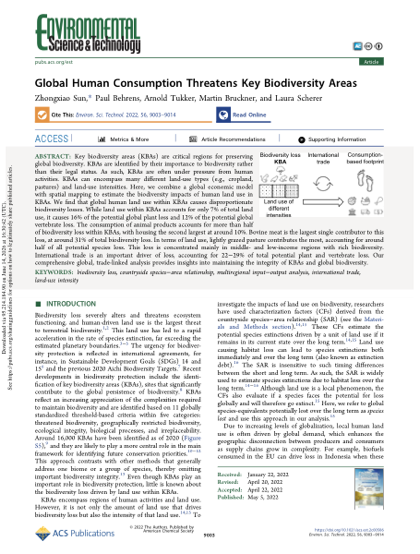 First page of Global Human Consumption Threatens Key Biodiversity Areas