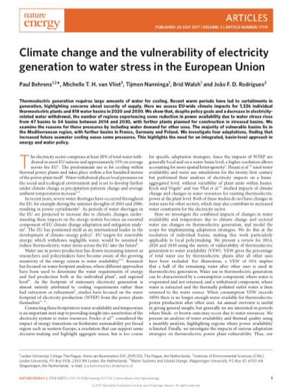 First page of Climate change and the vulnerability of electricity generation to water stress in the European Union