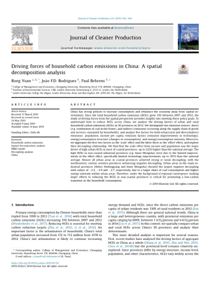 First page of Driving forces of household carbon emissions in China: A spatial decomposition analysis
