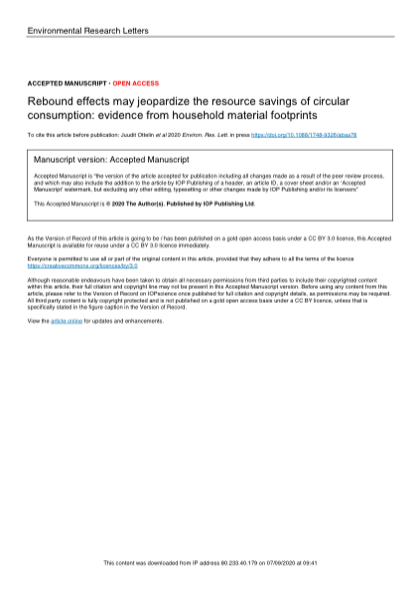 First page of Rebound effects may jeopardize the resource savings of circular consumption: evidence from household material footprints
