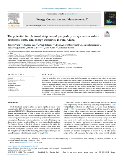 First page of The potential for photovoltaic-powered pumped-hydro systems to reduce emissions, costs, and energy insecurity in rural China