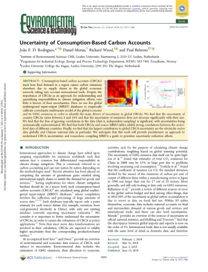 First page of Uncertainty of Consumption-Based Carbon Accounts