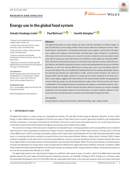 First page of Energy use in the global food system