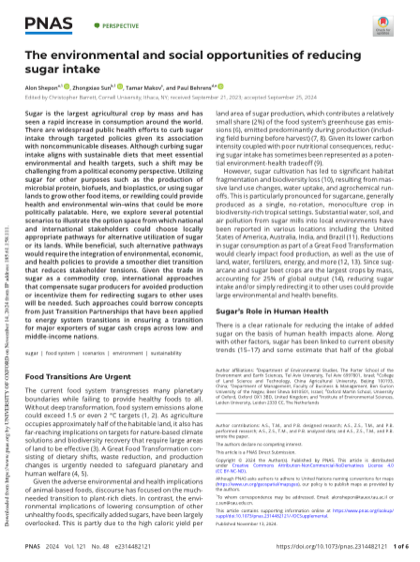 First page of The environmental and social opportunities of reducing sugar intake