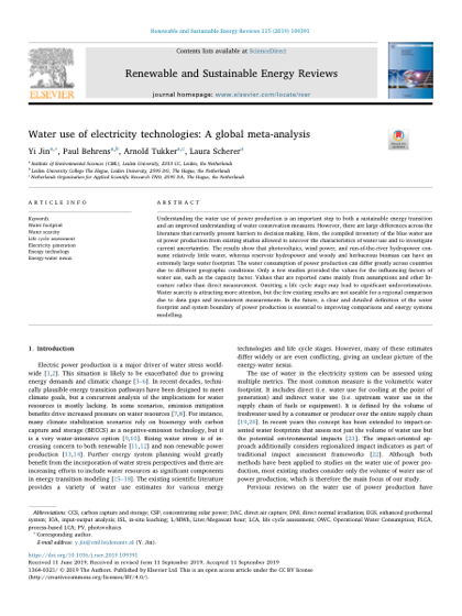 First page of Water use of electricity technologies: A global meta-analysis