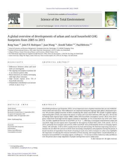 First page of A global overview of developments of urban and rural household GHG footprints from 2005 to 2015