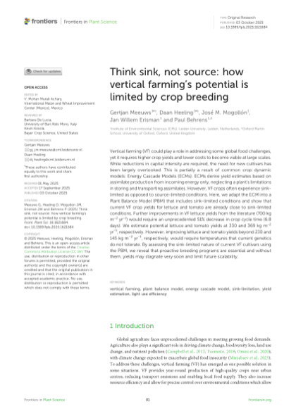 First page of Think sink, not source: how vertical farming's potential is limited by crop breeding