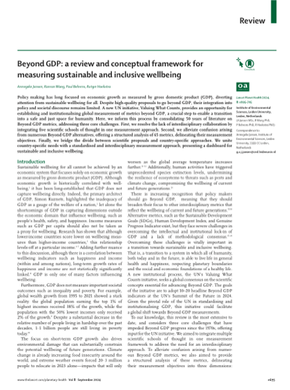 First page of Beyond GDP: a review and conceptual framework for measuring sustainable and inclusive wellbeing