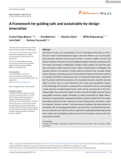 First page of A framework for guiding safe and sustainable-by-design innovation