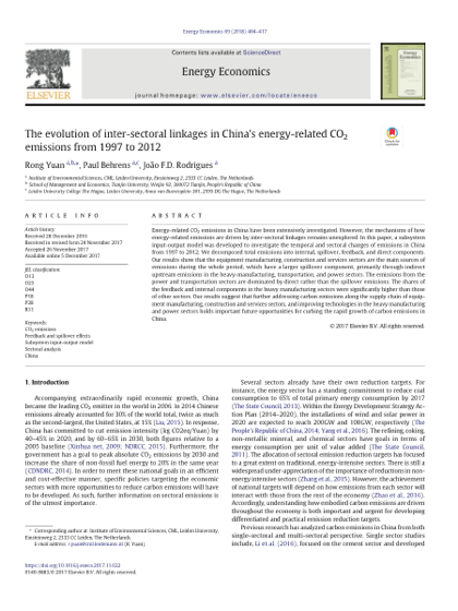 First page of The evolution of inter-sectoral linkages in China's energy-related CO2 emissions from 1997 to 2012