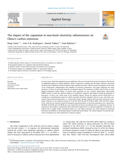 First page of The impact of the expansion in non-fossil electricity infrastructure on China's carbon emissions