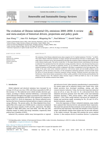 First page of The evolution of Chinese industrial CO2 emissions 2000–2050: A review and meta-analysis of historical drivers, projections and policy goals
