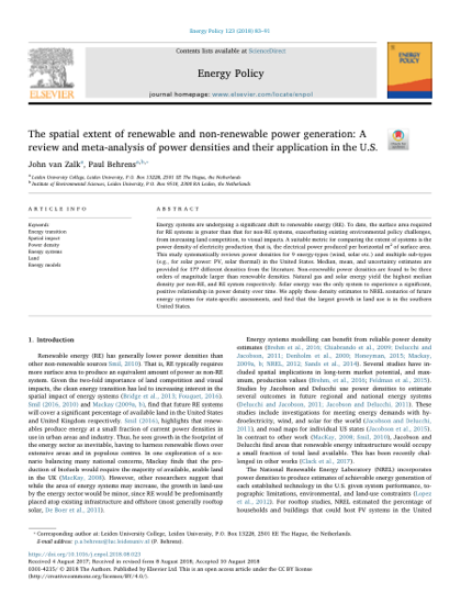 First page of The spatial extent of renewable and non-renewable power generation: A review and meta-analysis of power densities and their application in the U.S.