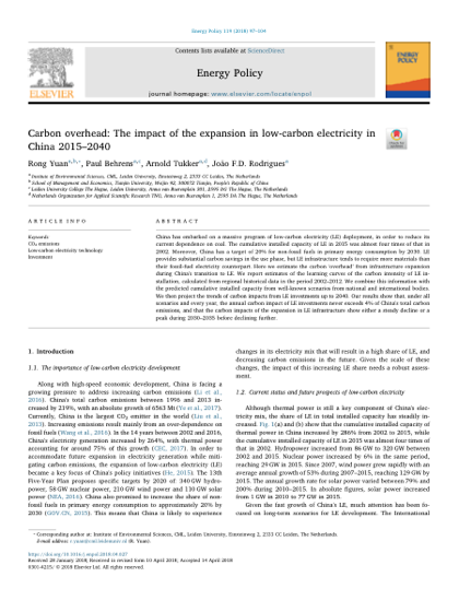 First page of Carbon overhead: The impact of the expansion in low-carbon electricity in China 2015–2040