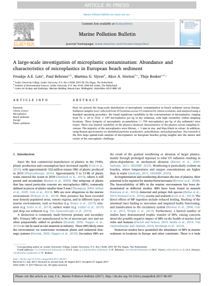 First page of A large-scale investigation of microplastic contamination: Abundance and characteristics of microplastics in European beach sediment