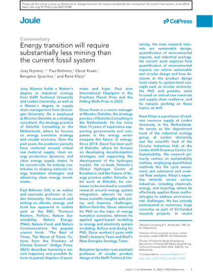 First page of Energy transition will require substantially less mining than the current fossil system