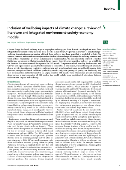 First page of Inclusion of wellbeing impacts of climate change: a review of literature and integrated environment–society–economy models