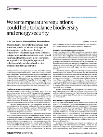 First page of Water temperature regulations could help to balance biodiversity and energy security