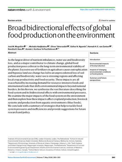First page of Broad bidirectional effects of global food production on the environment