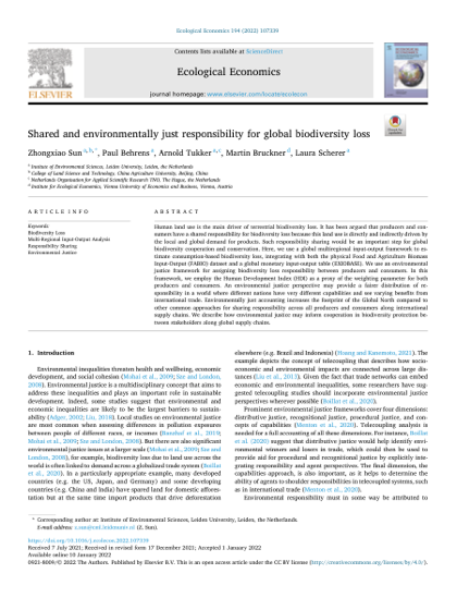 First page of Shared and environmentally just responsibility for global biodiversity loss