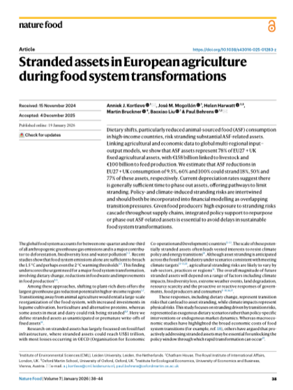 First page of Stranded assets in European agriculture during food system transformations