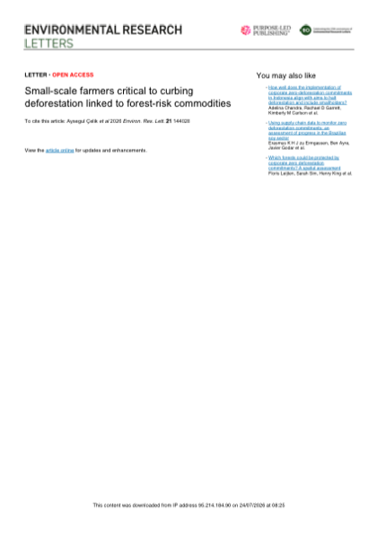 First page of Small-scale farmers critical to curbing deforestation linked to forest-risk commodities