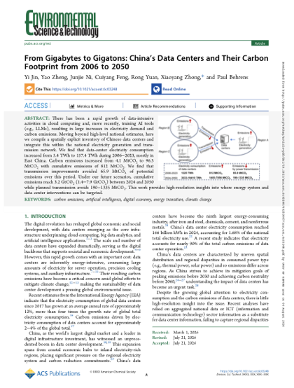 First page of From Gigabytes to Gigatons: China’s Data Centers and Their Carbon Footprint from 2006 to 2050