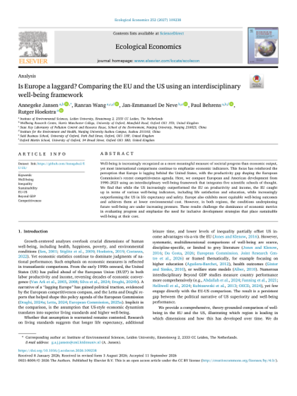 First page of Is Europe a laggard? Comparing the EU and the US using an interdisciplinary well-being framework